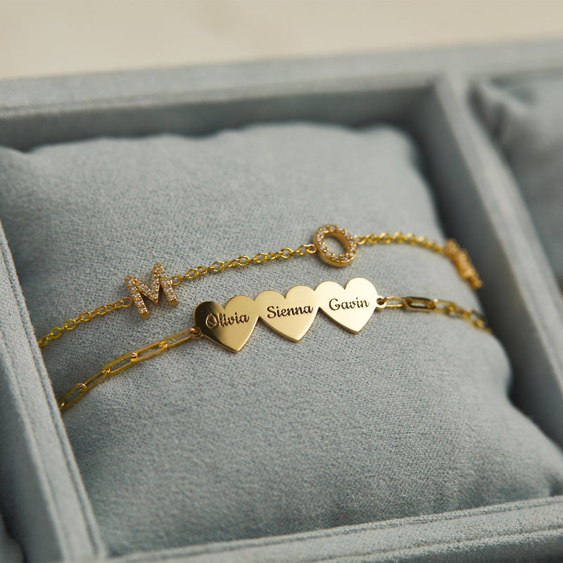 Engravable Multi Heart Paper Clip Bracelet