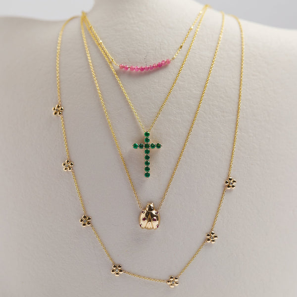 Pink Sapphire Bead Bar Necklace