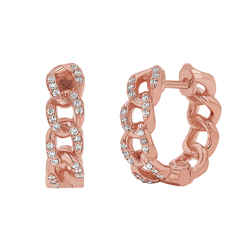 Diamond Cuban Link Huggies Hoop Earrings