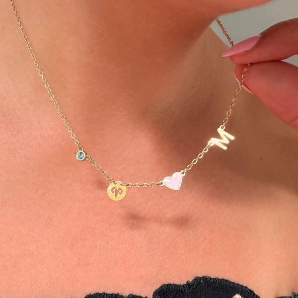 Golden Astoria – Collier cœur personnalisé avec initiale, pierre précieuse et signe du zodiaque