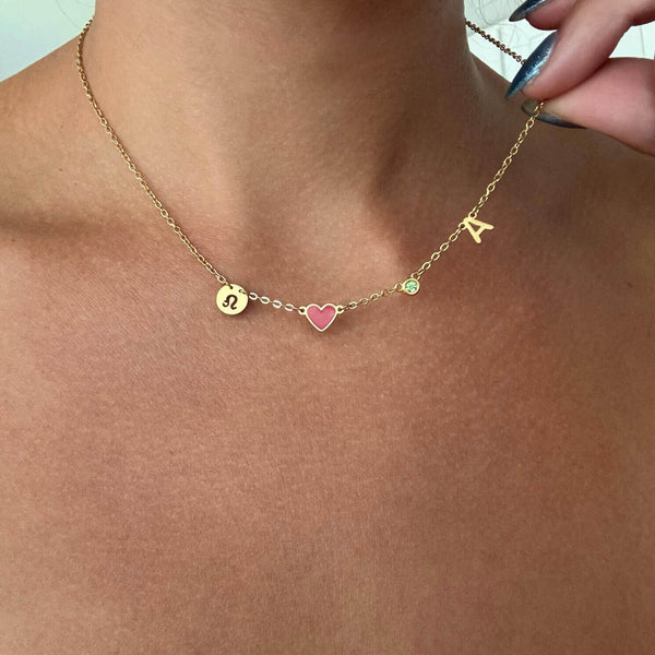 Golden Astoria – Collier cœur personnalisé avec initiale, pierre précieuse et signe du zodiaque