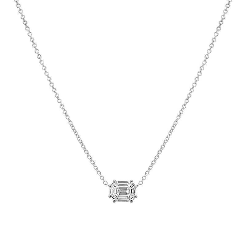 Emerald Shape Illusion Set Diamond Necklace