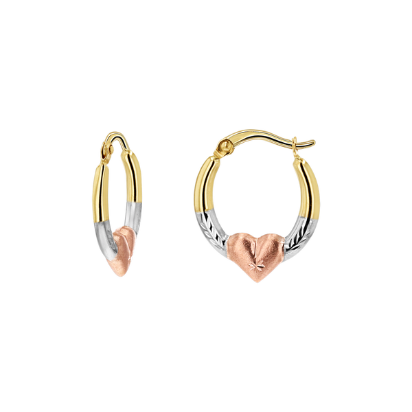 Tri-Color Puff Heart Hoop Earrings