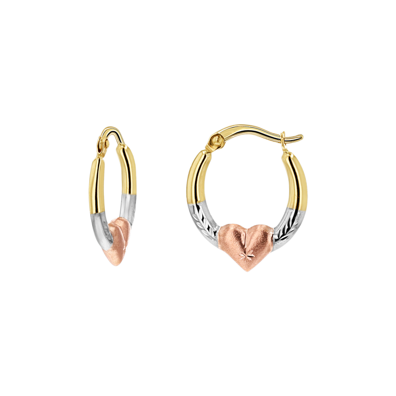 Tri-Color Puff Heart Hoop Earrings