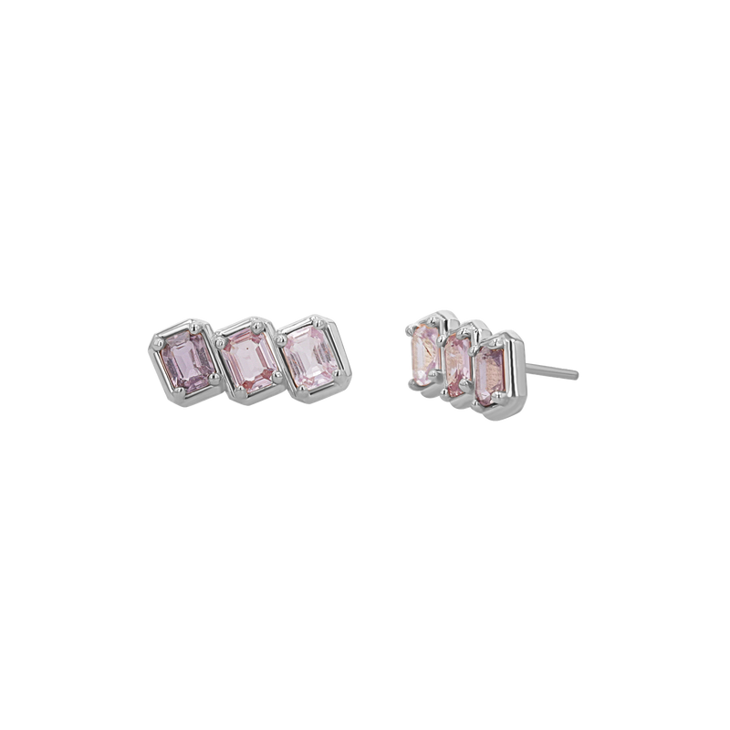 Emerald Cut Pink Ombré Trio Sapphire Earrings