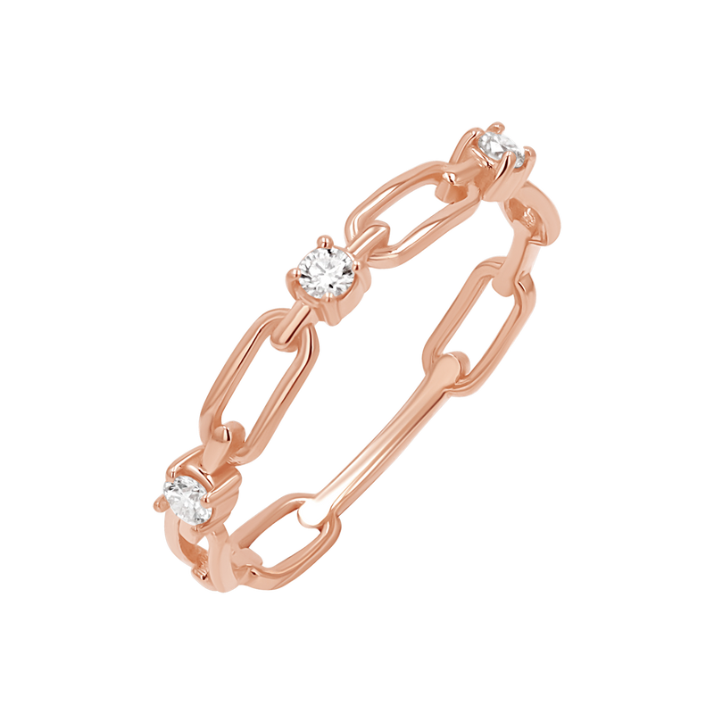 Three Diamond Paper Clip Link Ring
