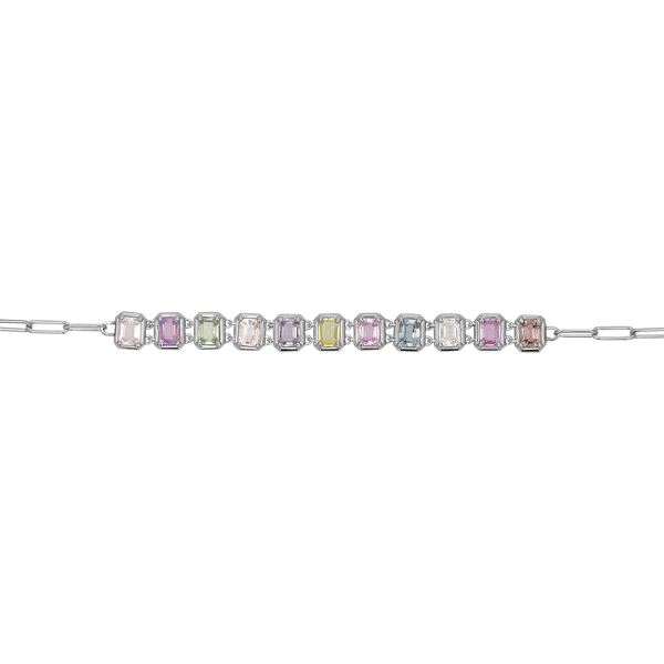 Emerald Cut Sapphire Paperclip Chain Bracelet