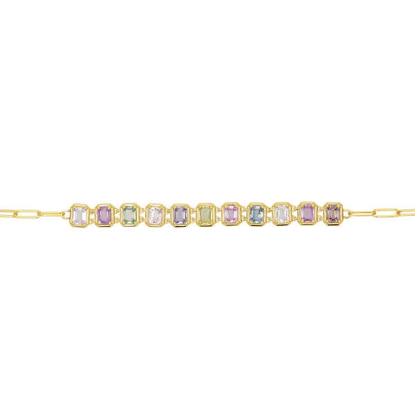 Emerald Cut Sapphire Paperclip Chain Bracelet