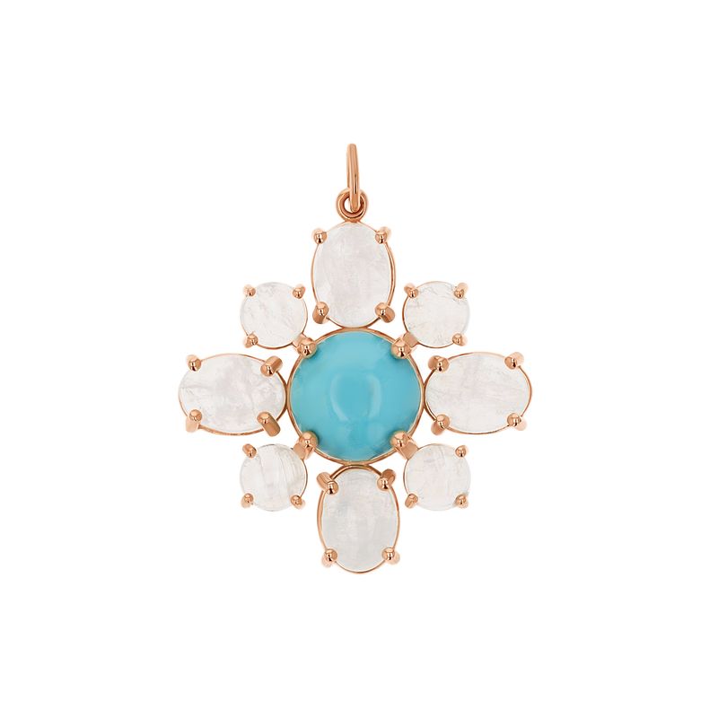 Genuine Turquoise Moonstone Fleur Charm