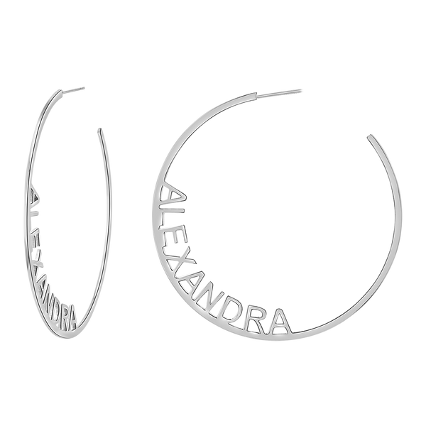 Large Custom Block Name Hoop Earrings