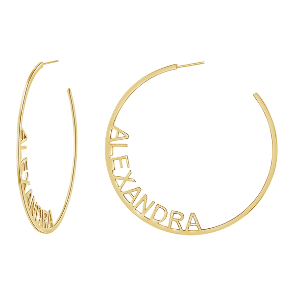 Large Custom Block Name Hoop Earrings