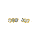 Emerald Cut Blue Ombré Trio Sapphire Earrings