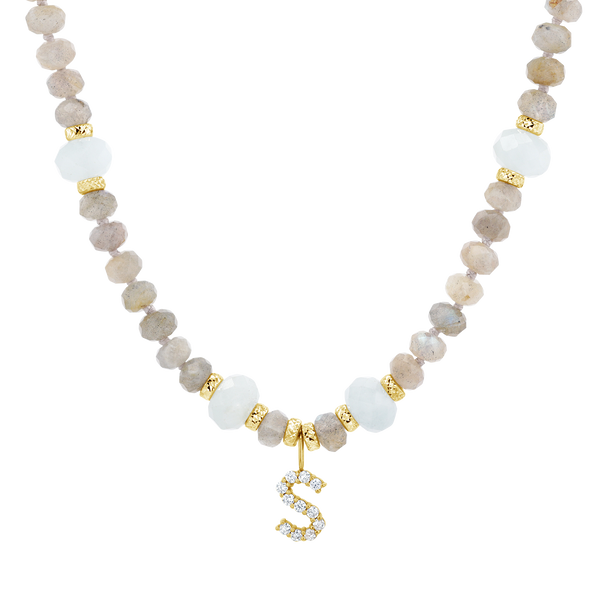 Diamond Letter Aqua & Labradorite Necklace