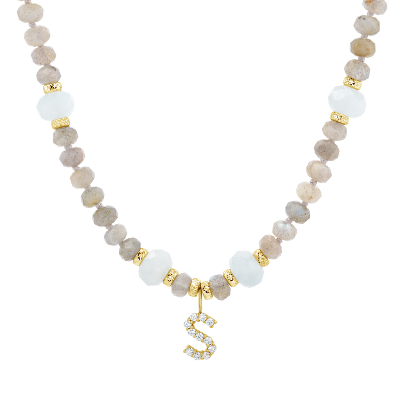 Diamond Letter Aqua & Labradorite Necklace