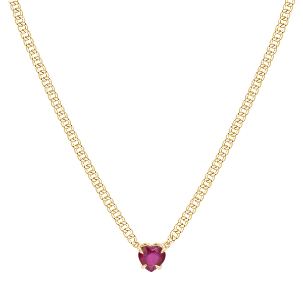 Ruby Heart Cuban Chain Necklace