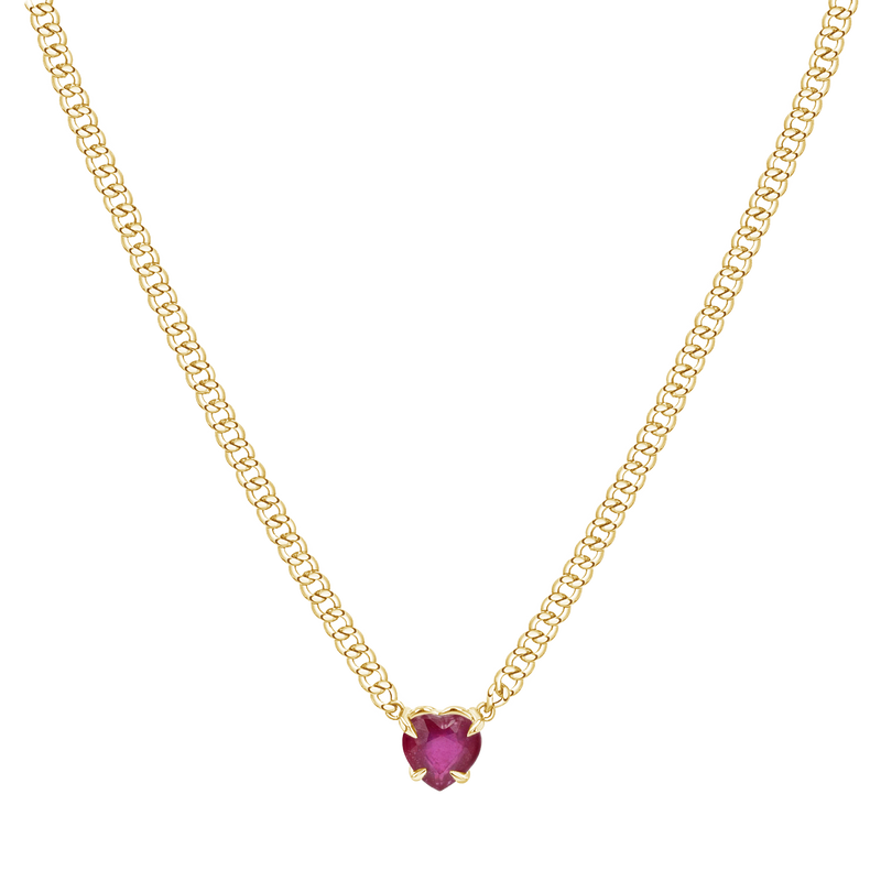 Ruby Heart Cuban Chain Necklace