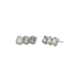 Emerald Cut Blue Ombré Trio Sapphire Earrings