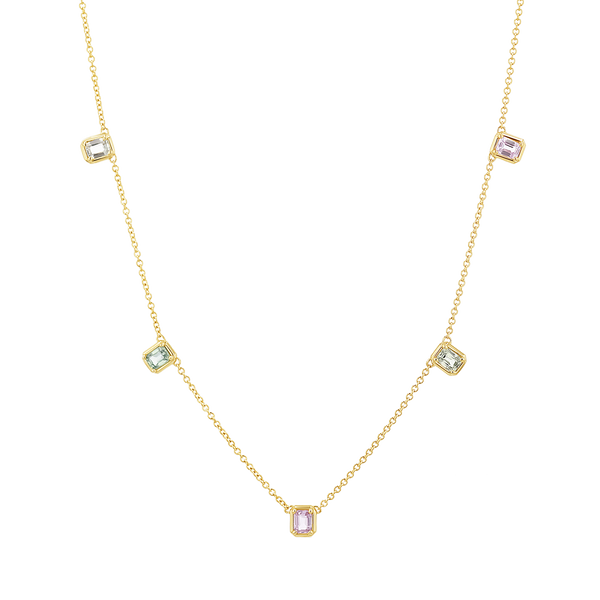 Emerald Cut Sapphire Station Necklace