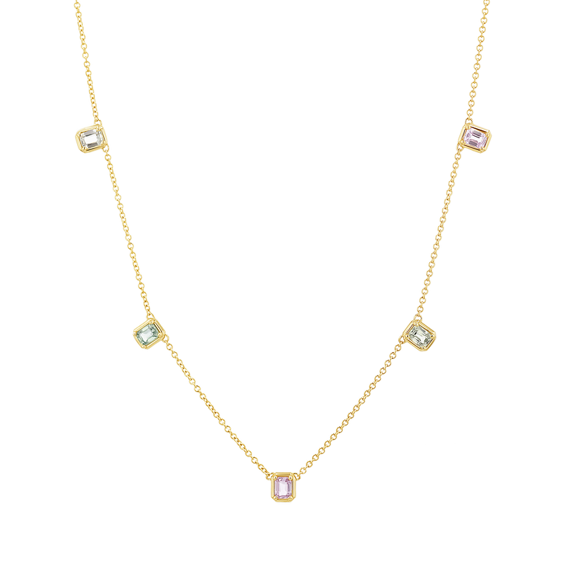 Emerald Cut Sapphire Station Necklace