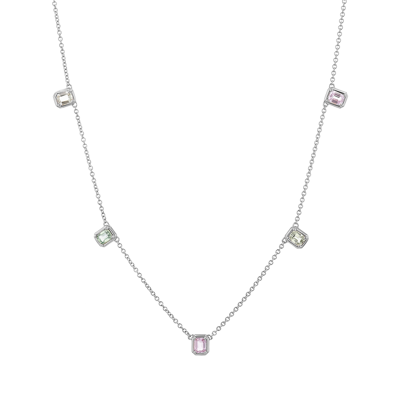Emerald Cut Sapphire Station Necklace