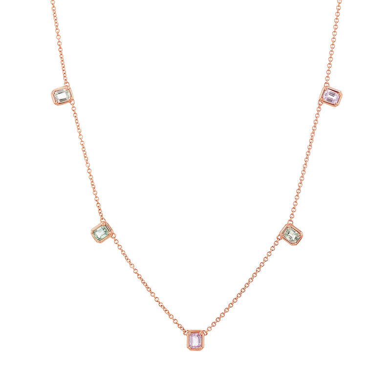 Emerald Cut Sapphire Station Necklace