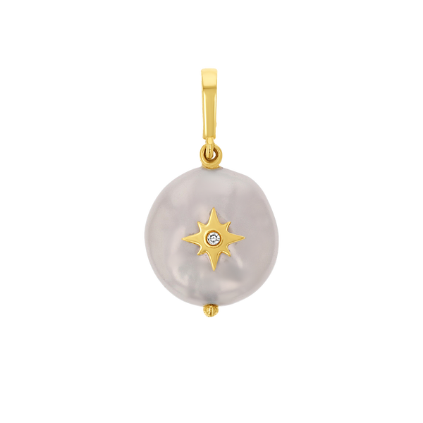 Coin Pearl Diamond Starburst Charm