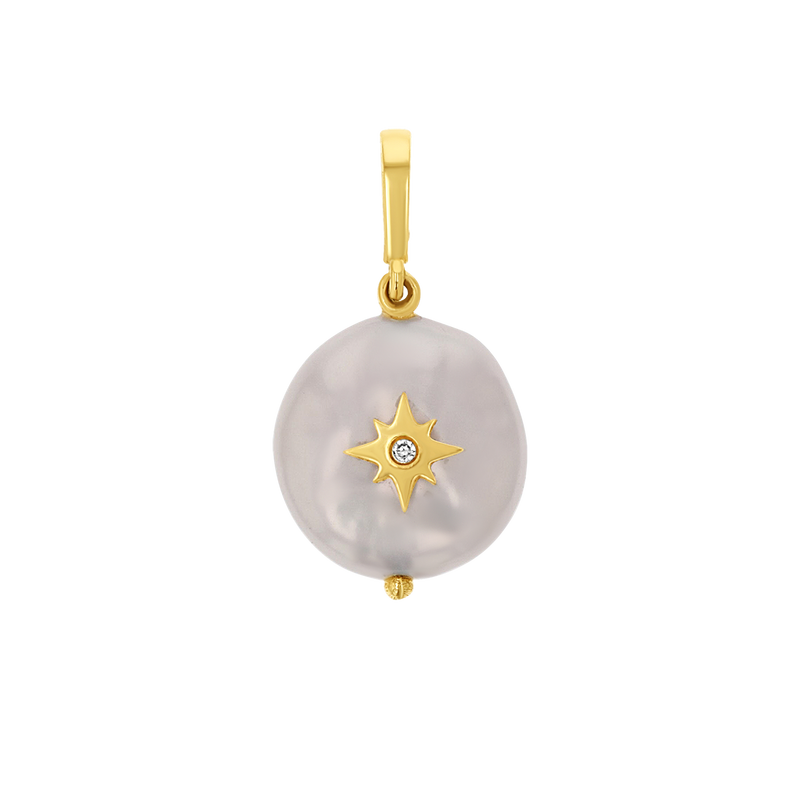 Coin Pearl Diamond Starburst Charm