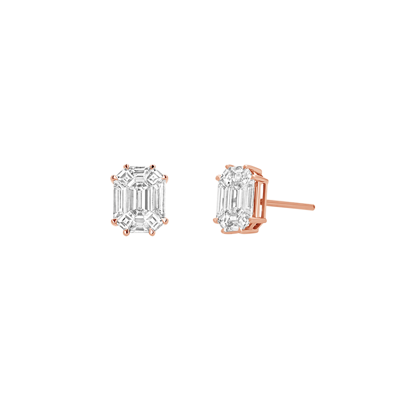 Emerald Shape Illusion Set Diamond Stud Earrings